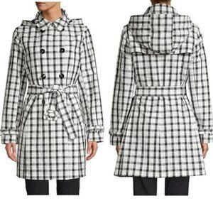 Jane Post Taffeta Buffalo Check Double Breasted Trench Rain Coat (XS)